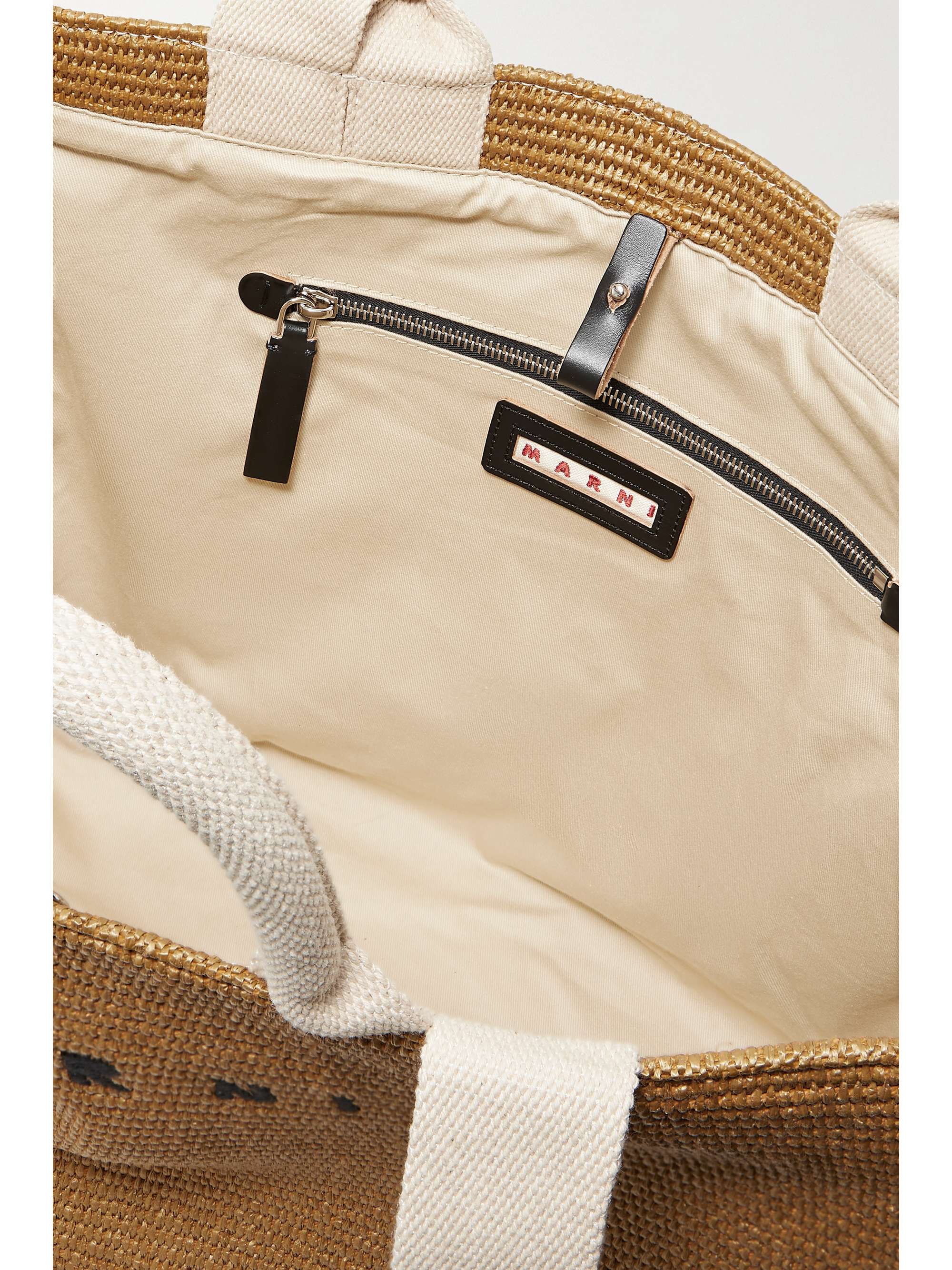 MARNI Large canvas-trimmed embroidered raffia tote