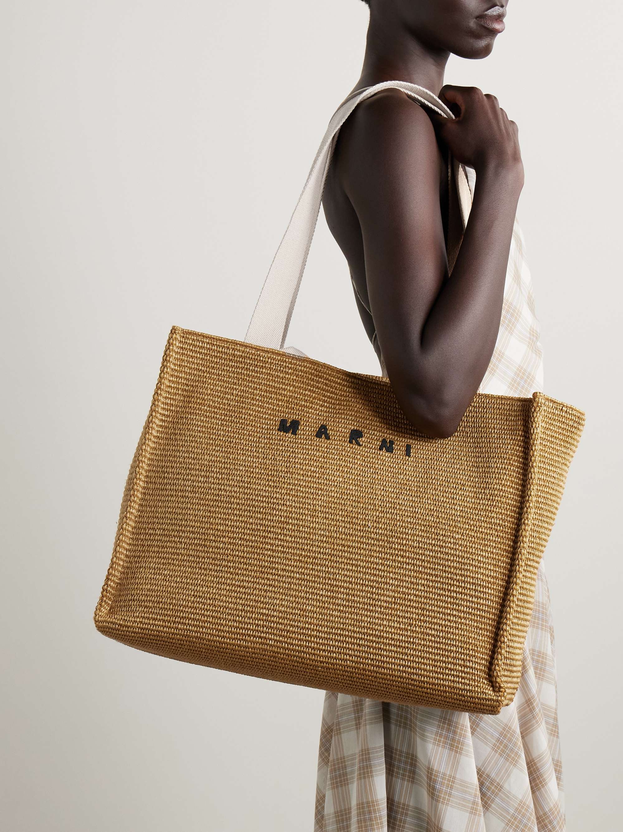 MARNI Large canvas-trimmed embroidered raffia tote