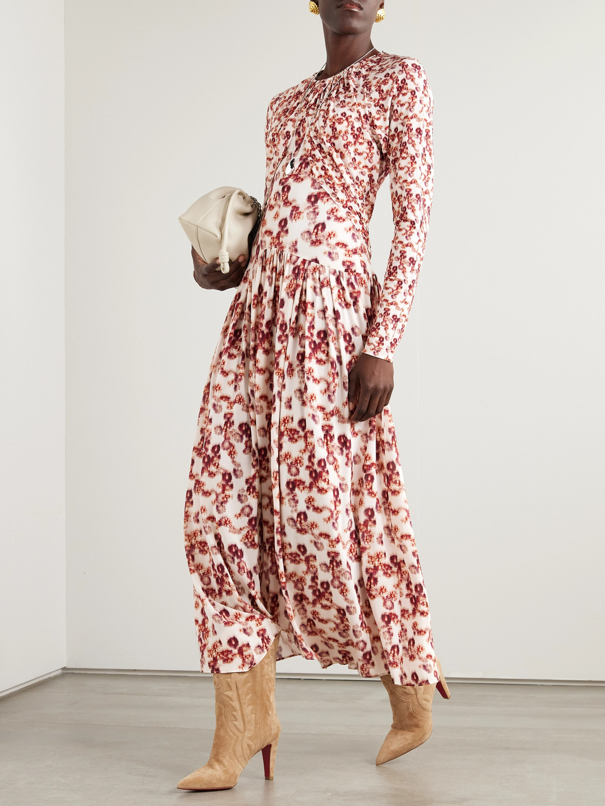 Isabel Marant Galina Asymmetric Gathered Draped Printed Stretch-jersey Maxi Dress In Red