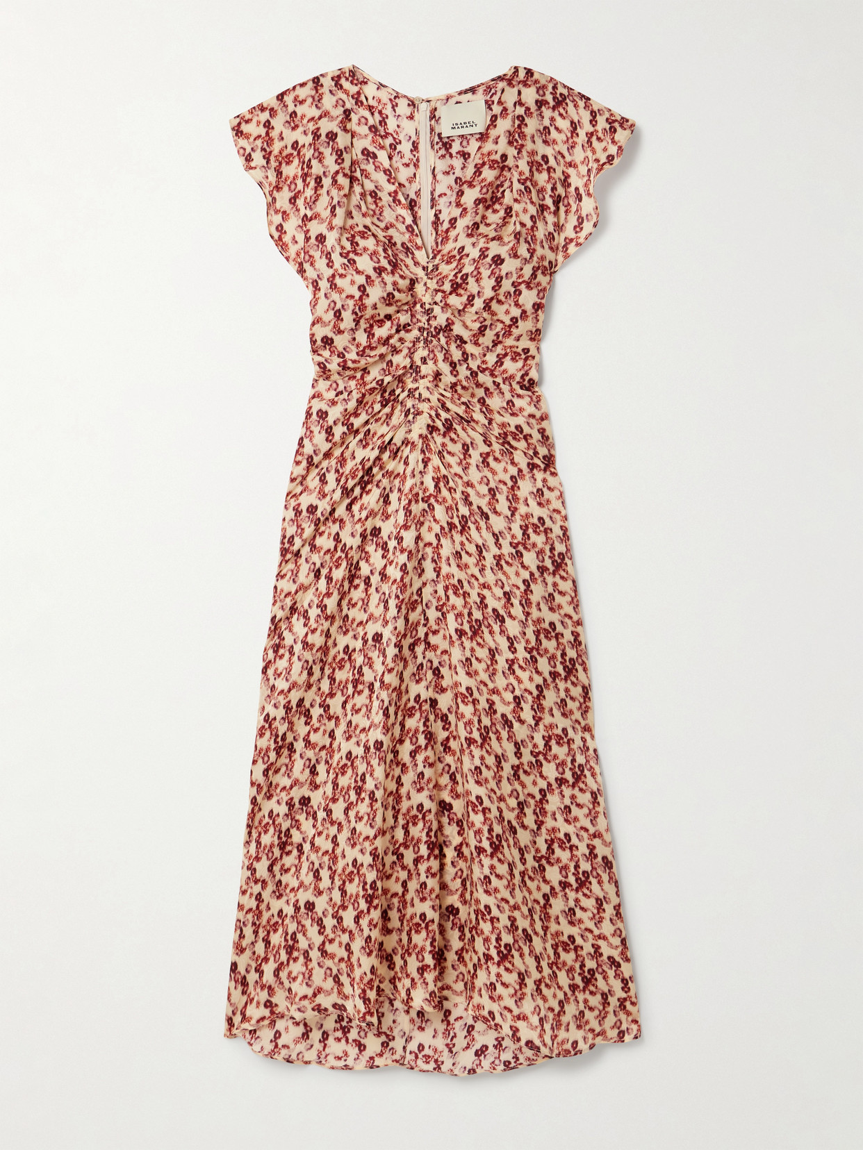 Isabel Marant Lyndsay Gathered Printed Satin Midi Dress