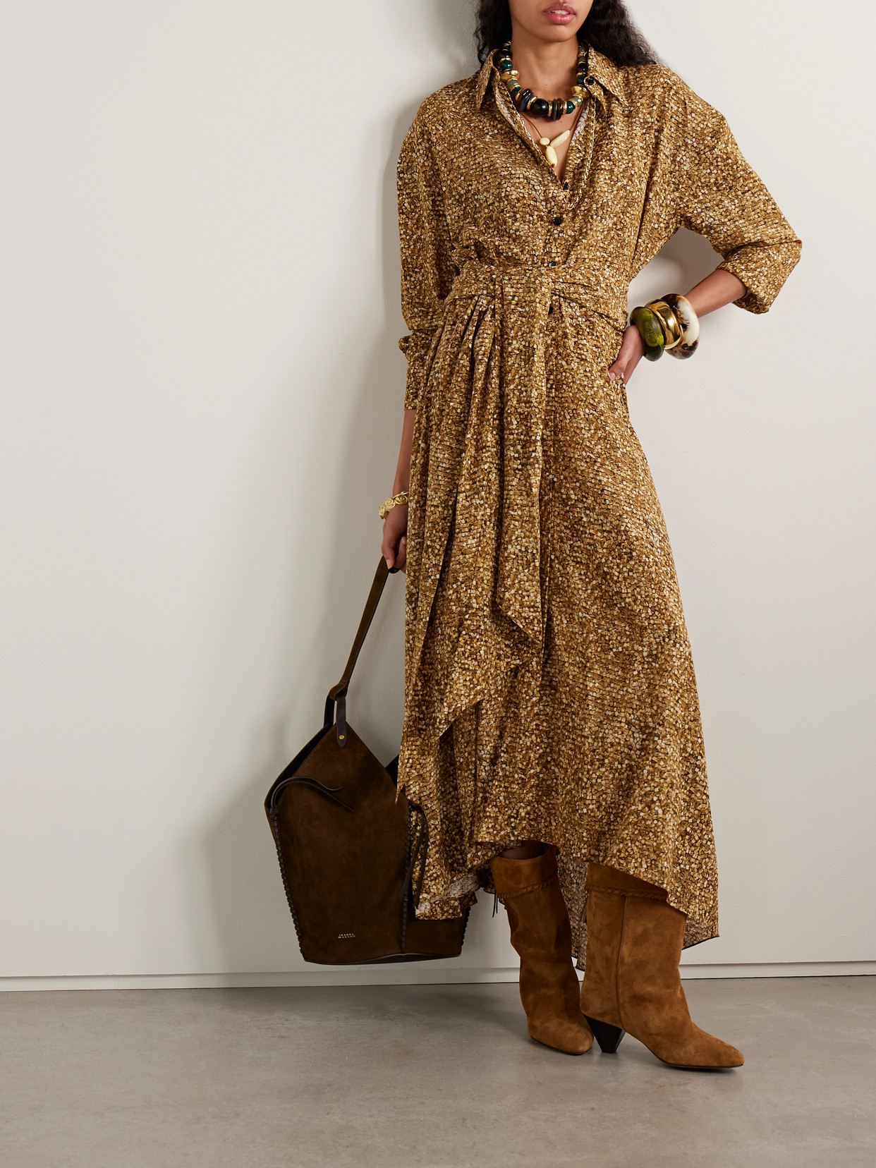 Isabel Marant Samantha Asymmetric Printed Stretch-silk Crepe De Chine Shirt Dress