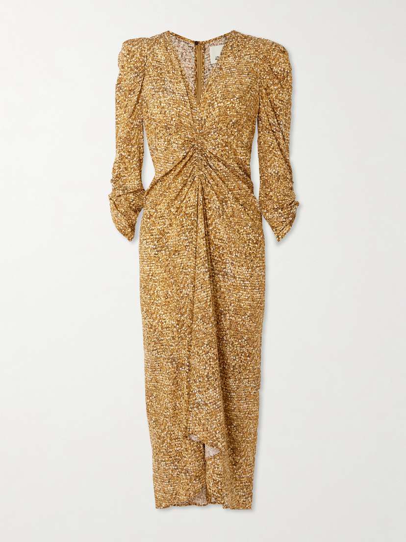 Isabel Marant Albini Printed Gathered Silk-blend Midi Dress