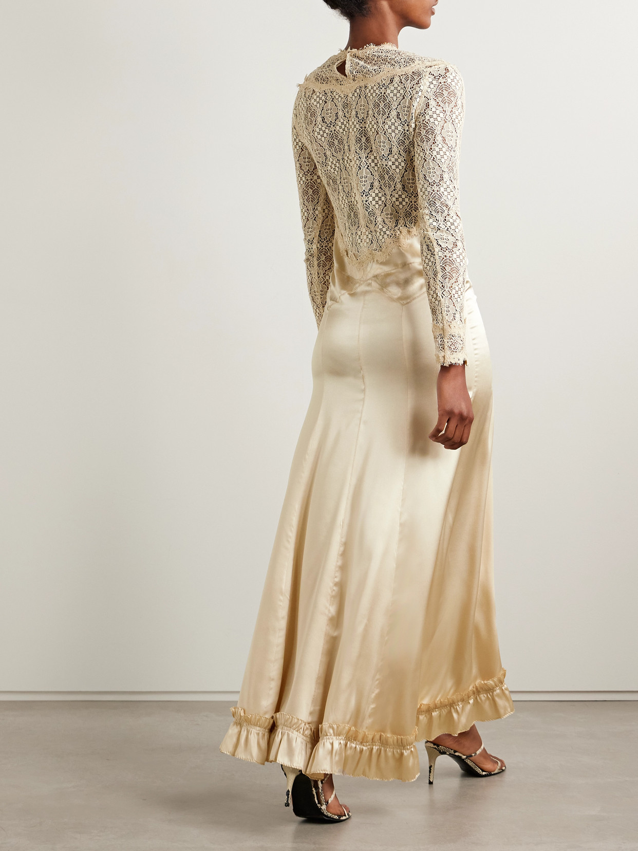 Isabel Marant Dolores Silk-blend Satin And Corded Lace Maxi Dress In Neutral