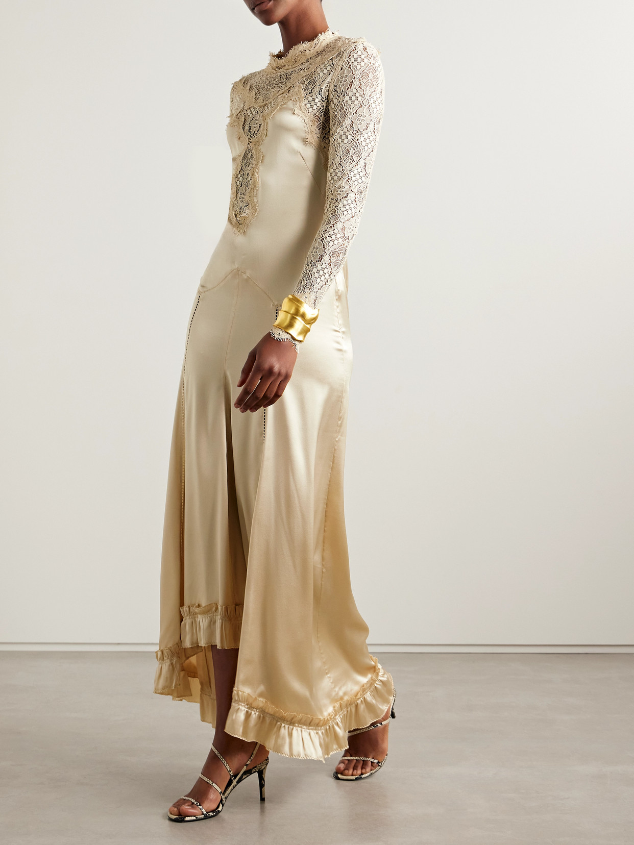 Isabel Marant Dolores Silk-blend Satin And Corded Lace Maxi Dress In Neutral