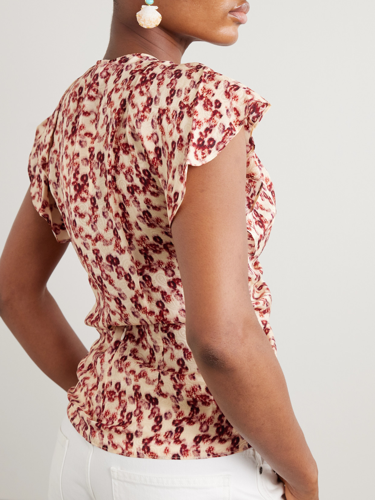 Isabel Marant Lonea Ruffled Ruched Printed Jacquard Top In Pink