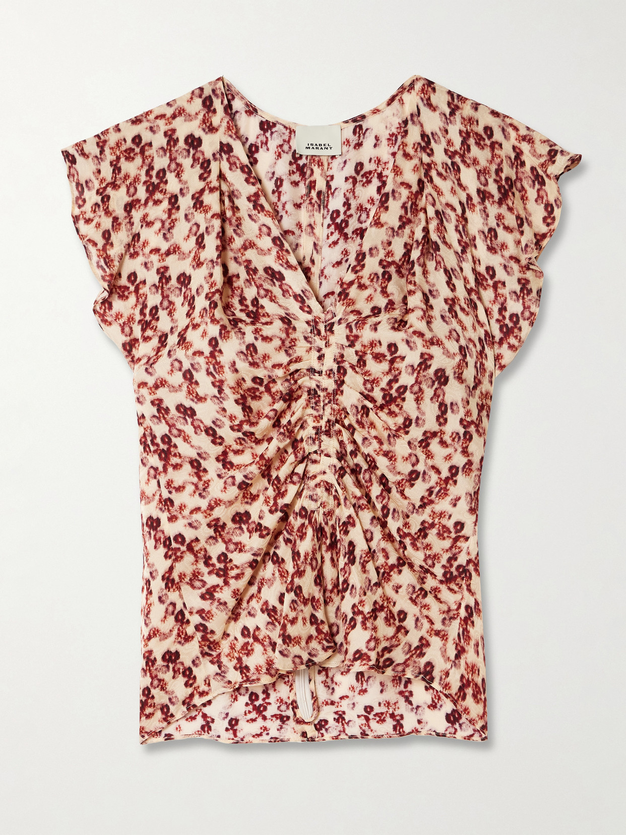 Isabel Marant Lonea Ruffled Ruched Printed Jacquard Top In Pink