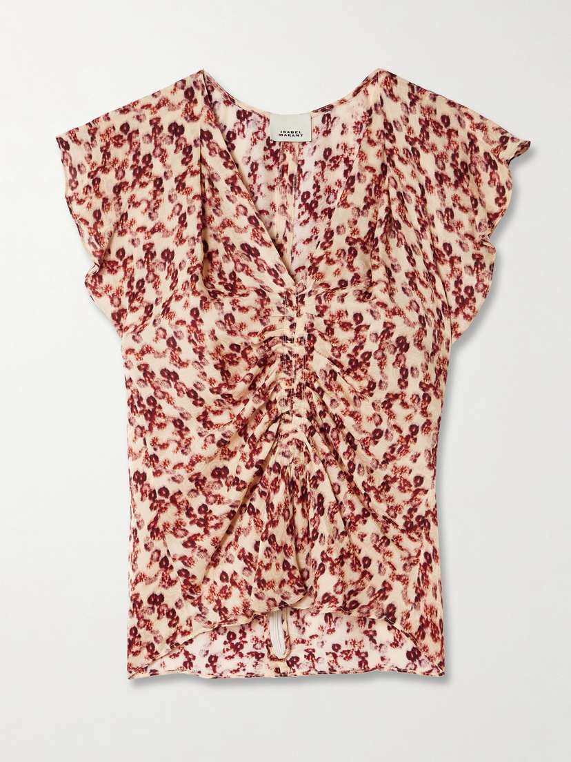 Isabel Marant Lonea Ruffled Ruched Printed Jacquard Top