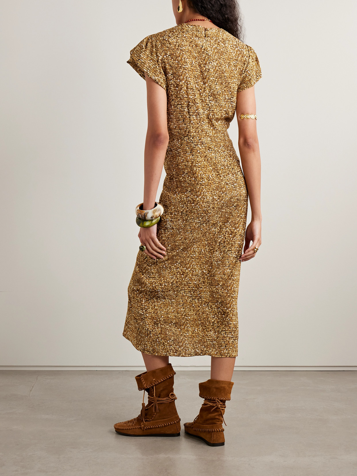 Isabel Marant Terena Gathered Printed Stretch-silk Crepe De Chine Midi Dress