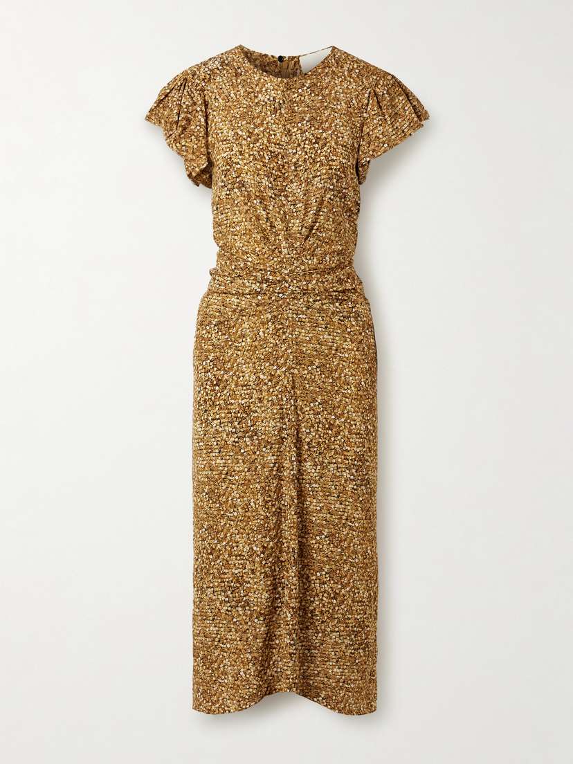 Isabel Marant Terena Gathered Printed Stretch-silk Crepe De Chine Midi Dress