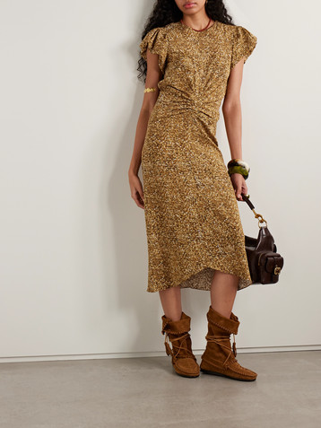 Isabel Marant Terena gathered printed stretch-silk crepe de chine midi dress