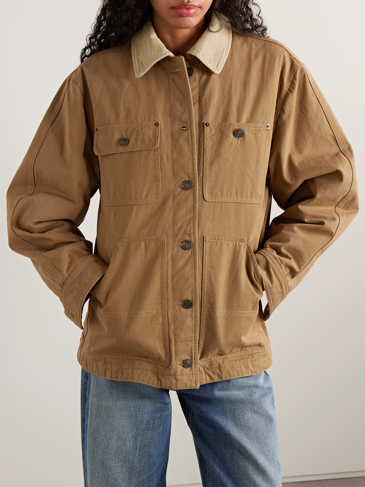 Isabel Marant Ninon Corduroy-trimmed Cotton-twill Jacket
