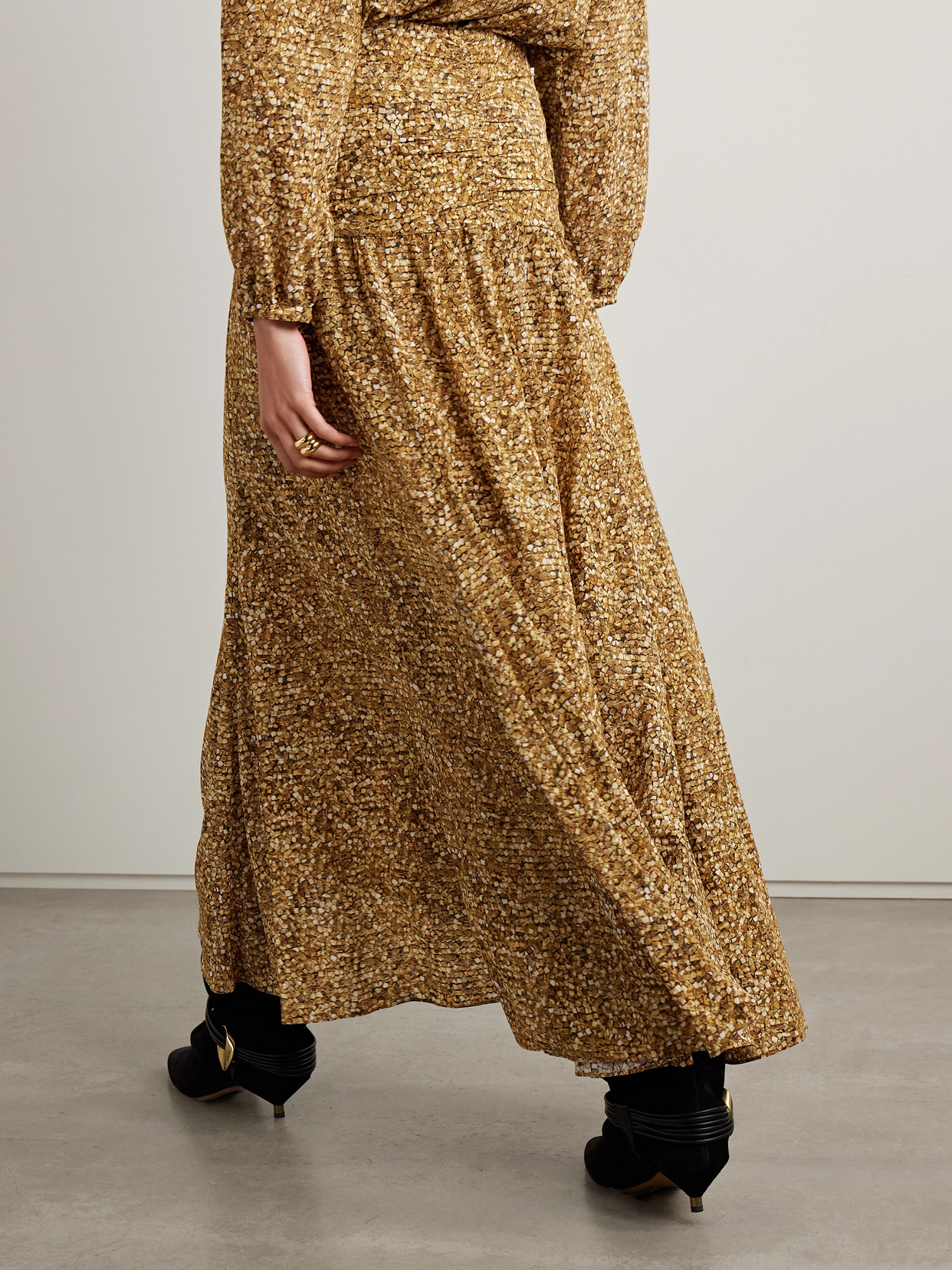 Isabel Marant Syana Ruched Printed Stretch-silk Crepe De Chine Maxi Skirt