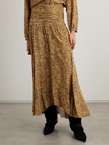 Isabel Marant Syana ruched printed stretch-silk crepe de chine maxi skirt