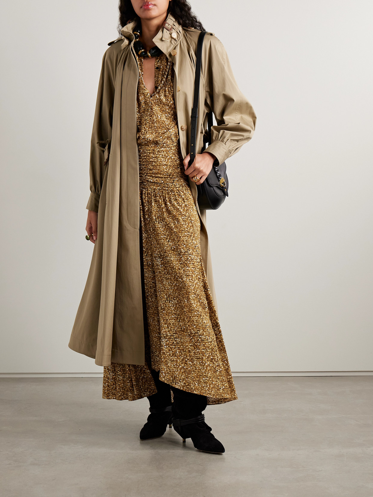 Isabel Marant Syana Ruched Printed Stretch-silk Crepe De Chine Maxi Skirt