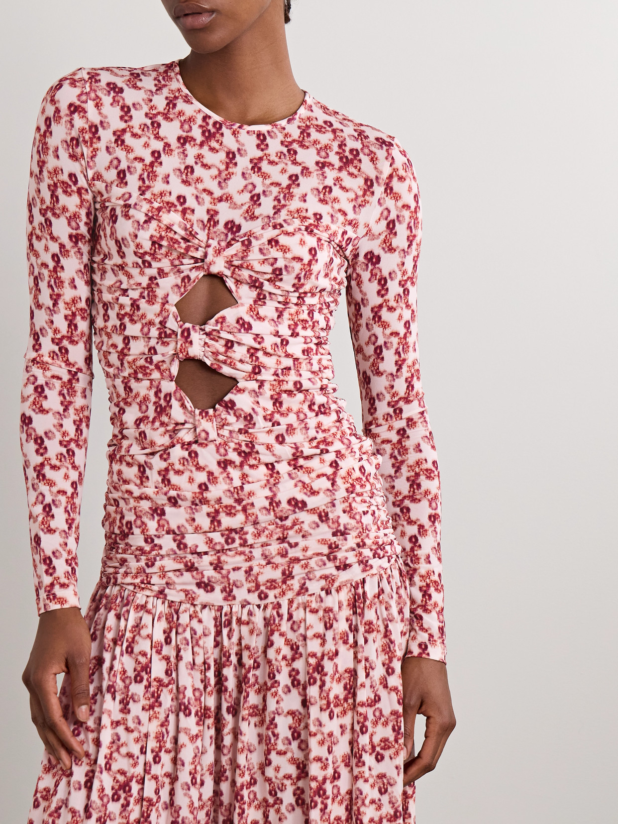 Isabel Marant Gladice Ruched Cutout Floral-print Stretch-jersey Top In Red