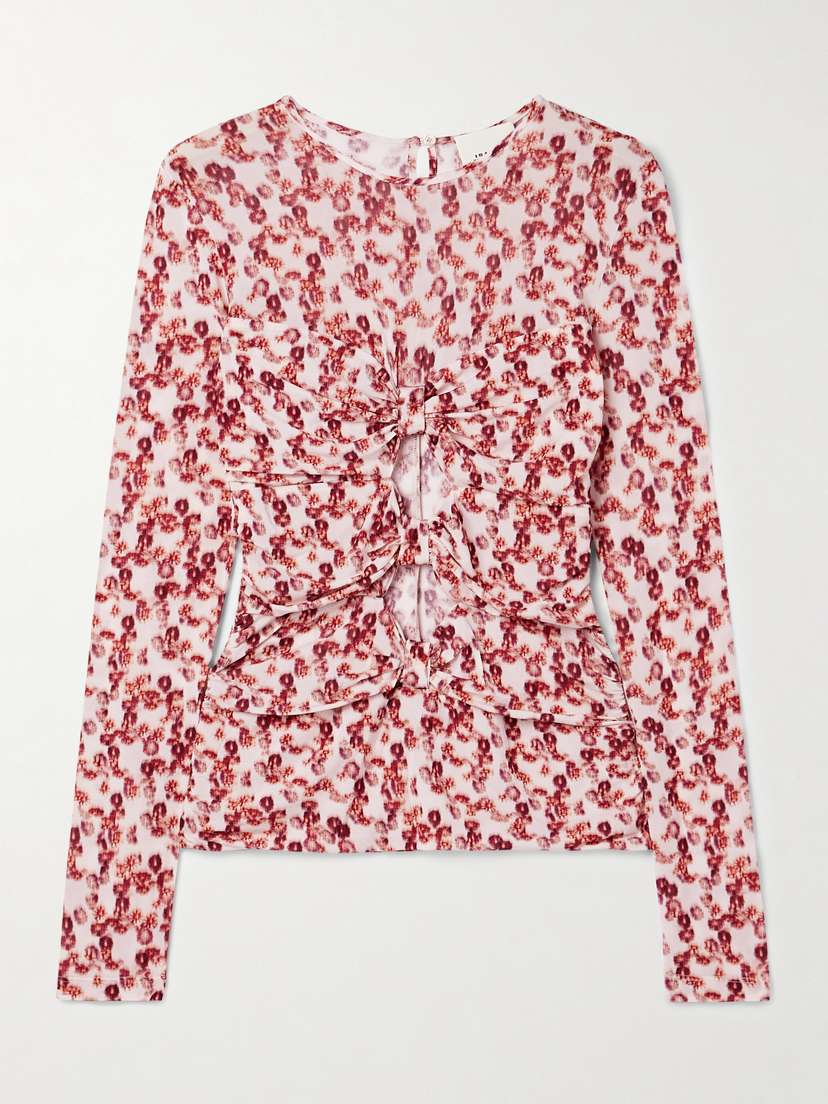 Isabel Marant Gladice Ruched Cutout Floral-print Stretch-jersey Top