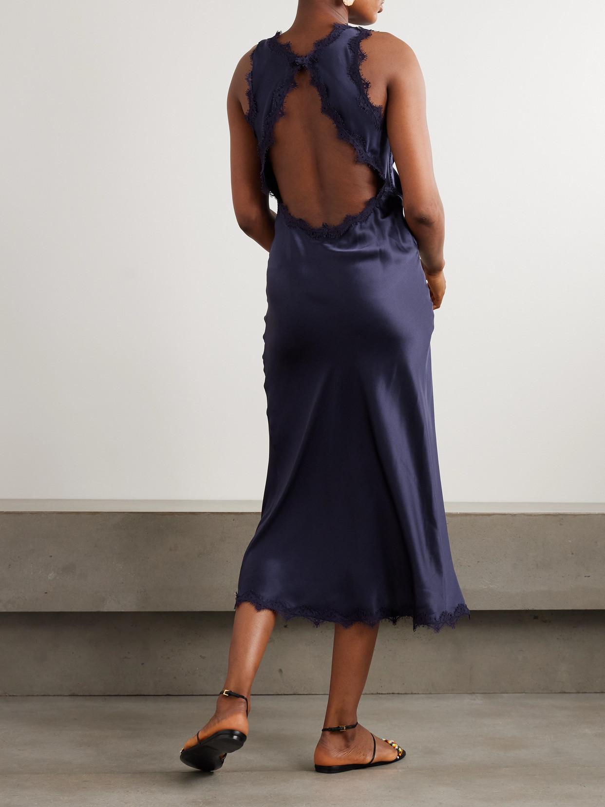Isabel Marant Jadelia Lace And Pointelle-trimmed Silk-blend Satin Midi Dress