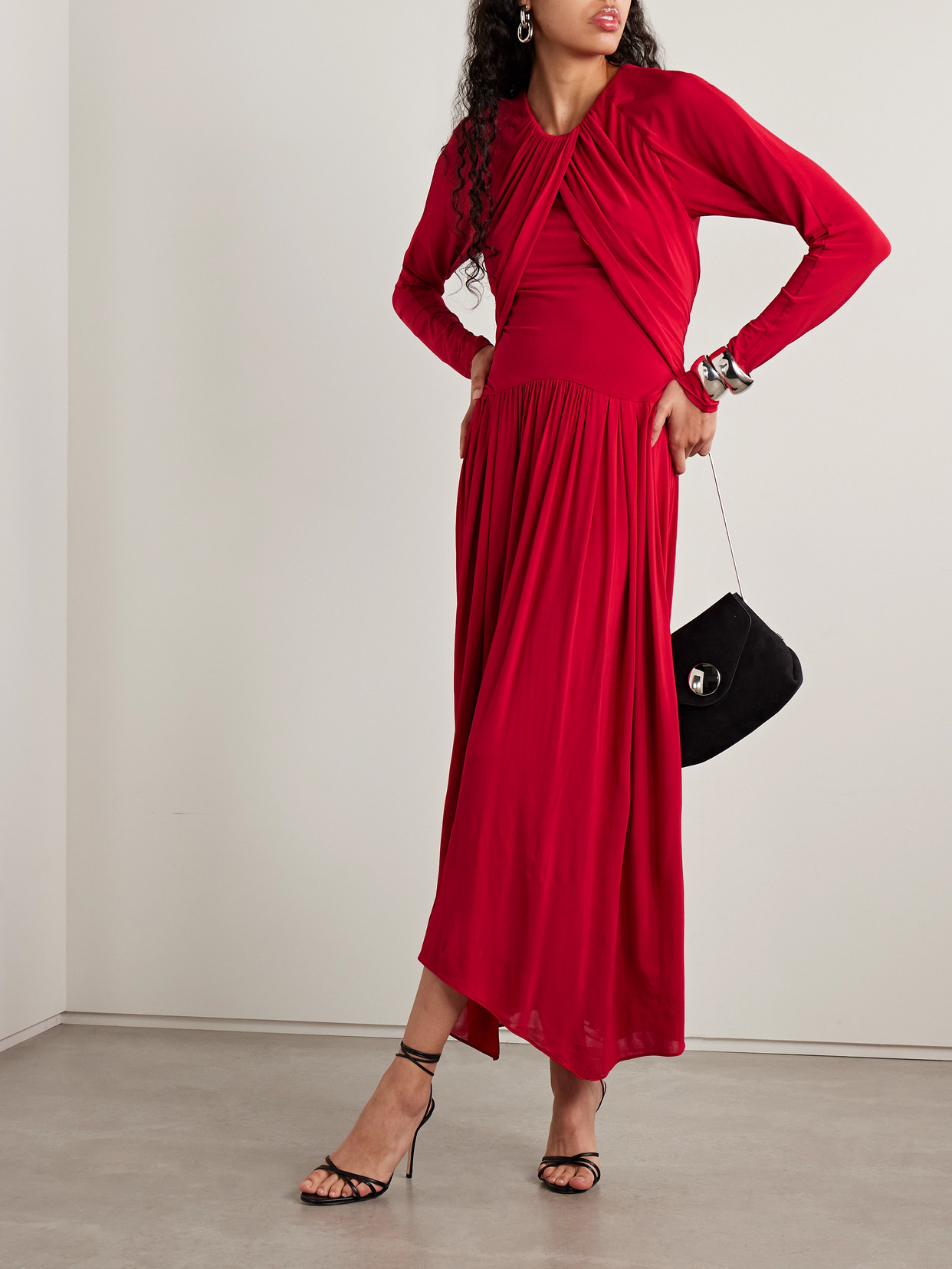 Isabel Marant Galina Asymmetric Gathered Draped Stretch-jersey Dress In Red