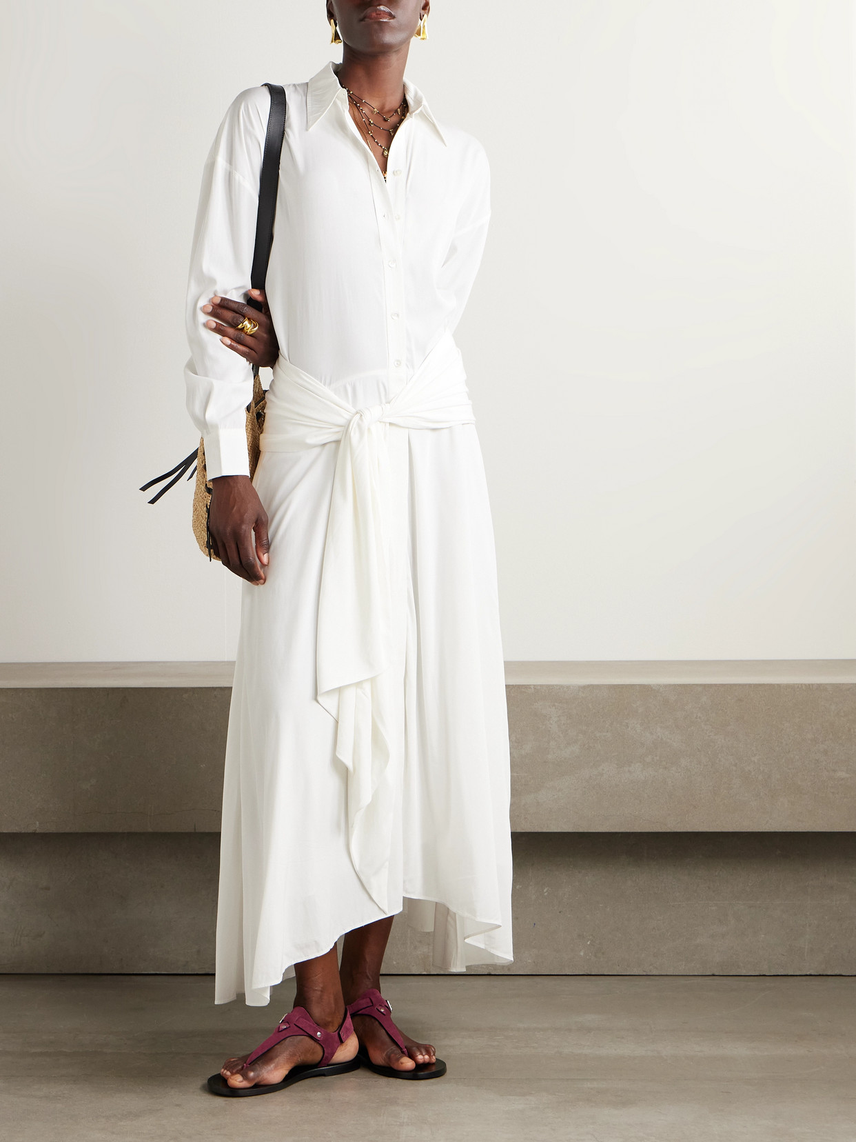 Isabel Marant Samantha Belted Asymmetric Modal-blend Midi Shirt Dress In White