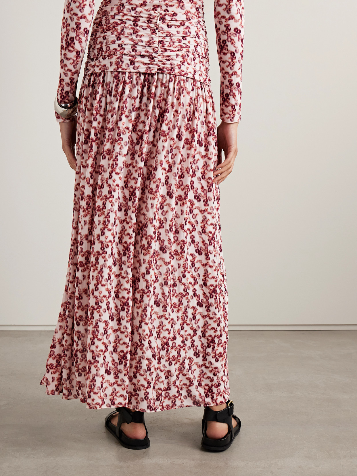 Isabel Marant Gwendy Ruched Floral-print Stretch-jersey Maxi Skirt