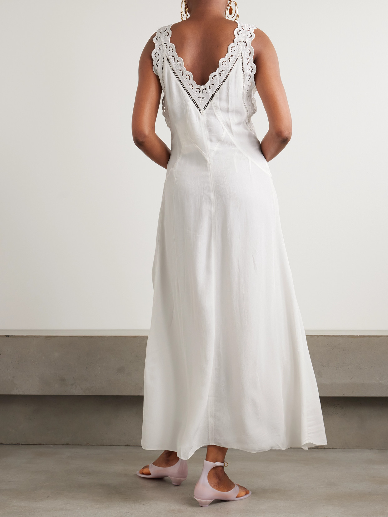 Isabel Marant Freda Broderie Anglaise-trimmed Crepe Maxi Dress In White