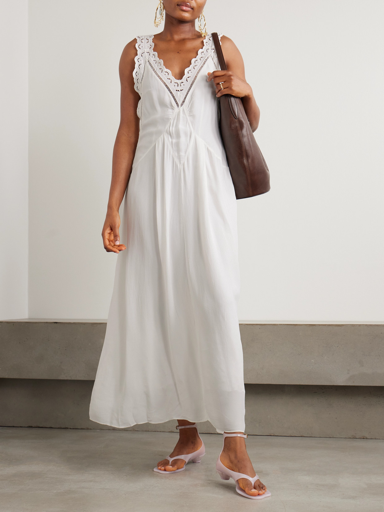 Isabel Marant Freda Broderie Anglaise-trimmed Crepe Maxi Dress In White