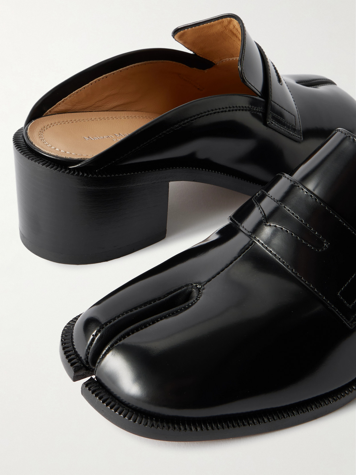 Maison Margiela Tabi City Split-toe Glossed-leather Mules In Animal Print