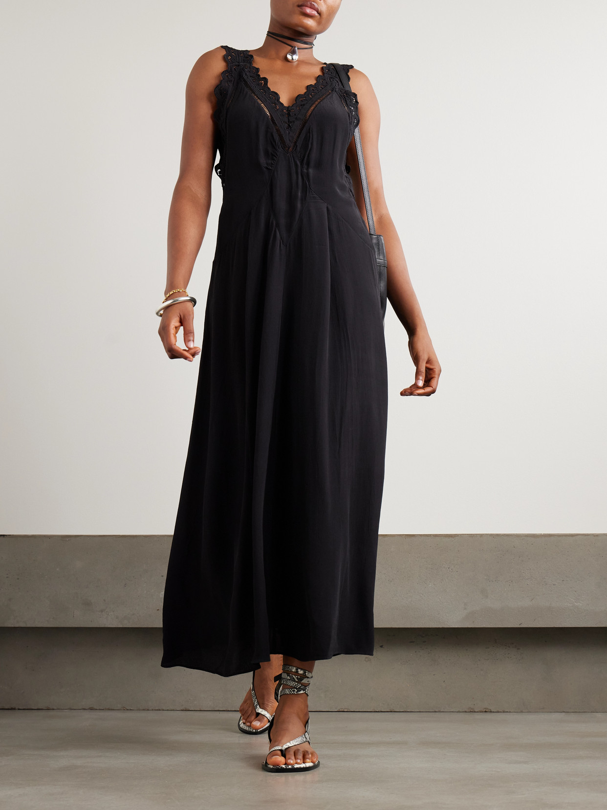 Isabel Marant Freda Broderie Anglaise-trimmed Crepe Maxi Dress