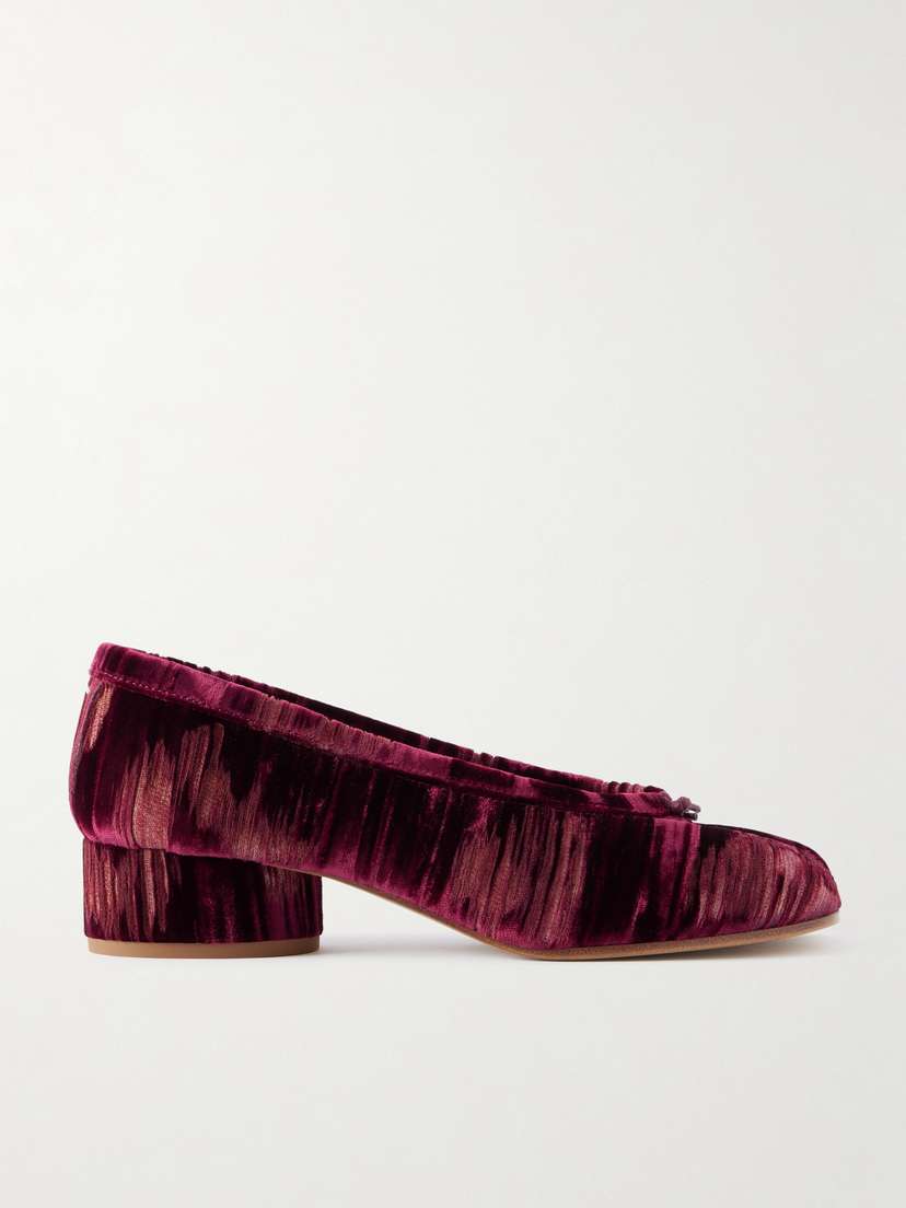 Maison Margiela Tabi Ballerina Split-toe Distressed Velvet Pumps