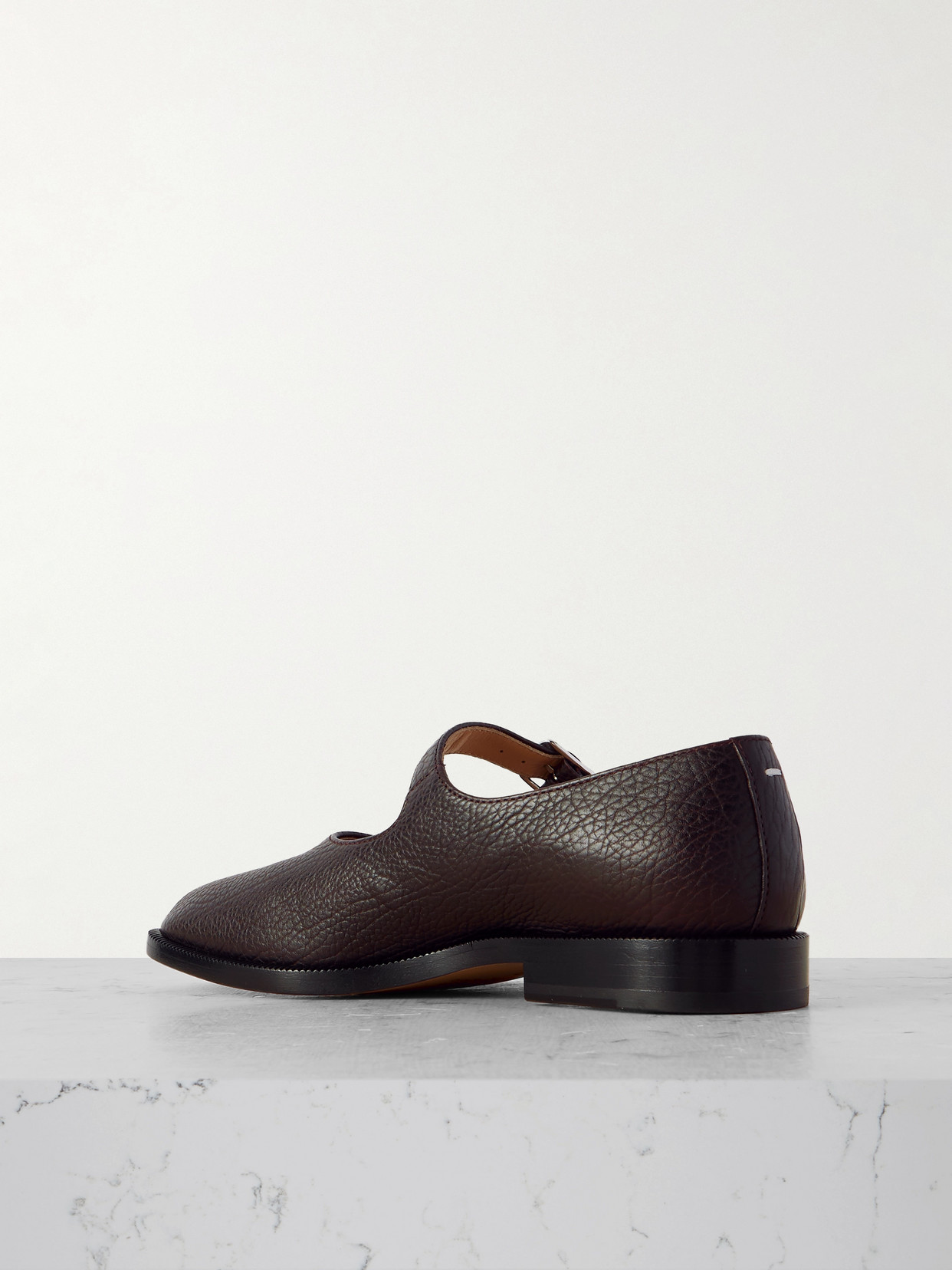 Maison Margiela Tabi Split-toe Textured-leather Mary Jane Flats In Brown