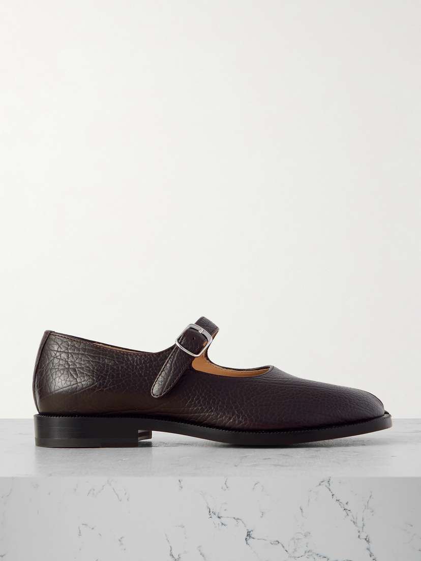 Maison Margiela Tabi Split-toe Textured-leather Mary Jane Flats