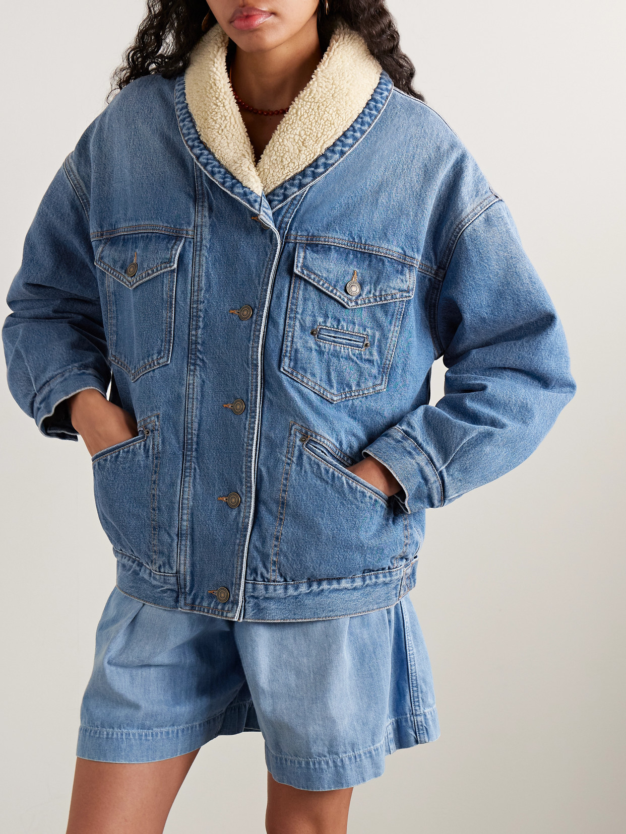 Isabel Marant Pimia Oversized Fleece-lined Padded Denim Jacket