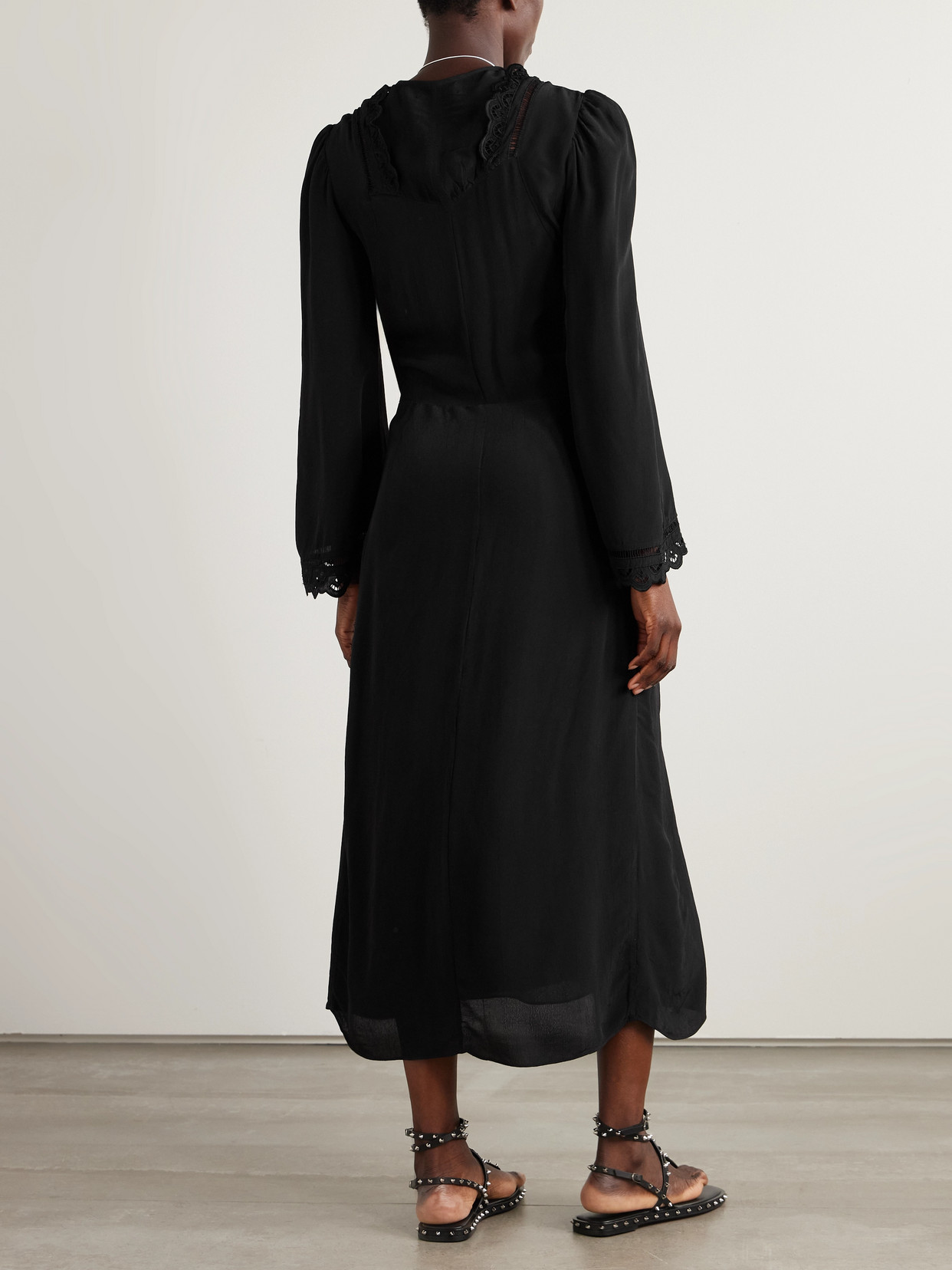 Isabel Marant Faustina Broderie Anglaise And Pointelle-trimmed Poplin Midi Dress In Black