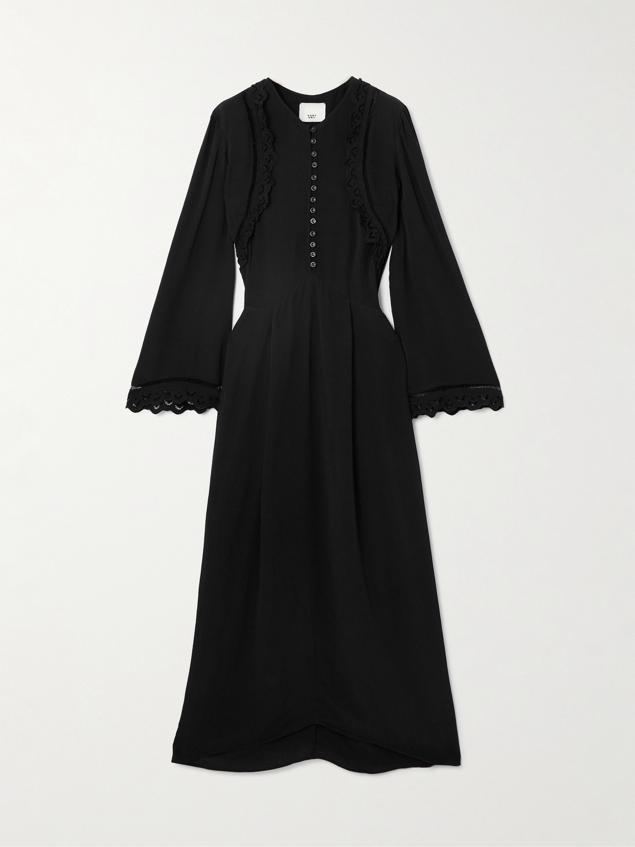 Isabel Marant Faustina Broderie Anglaise And Pointelle-trimmed Poplin Midi Dress In Black