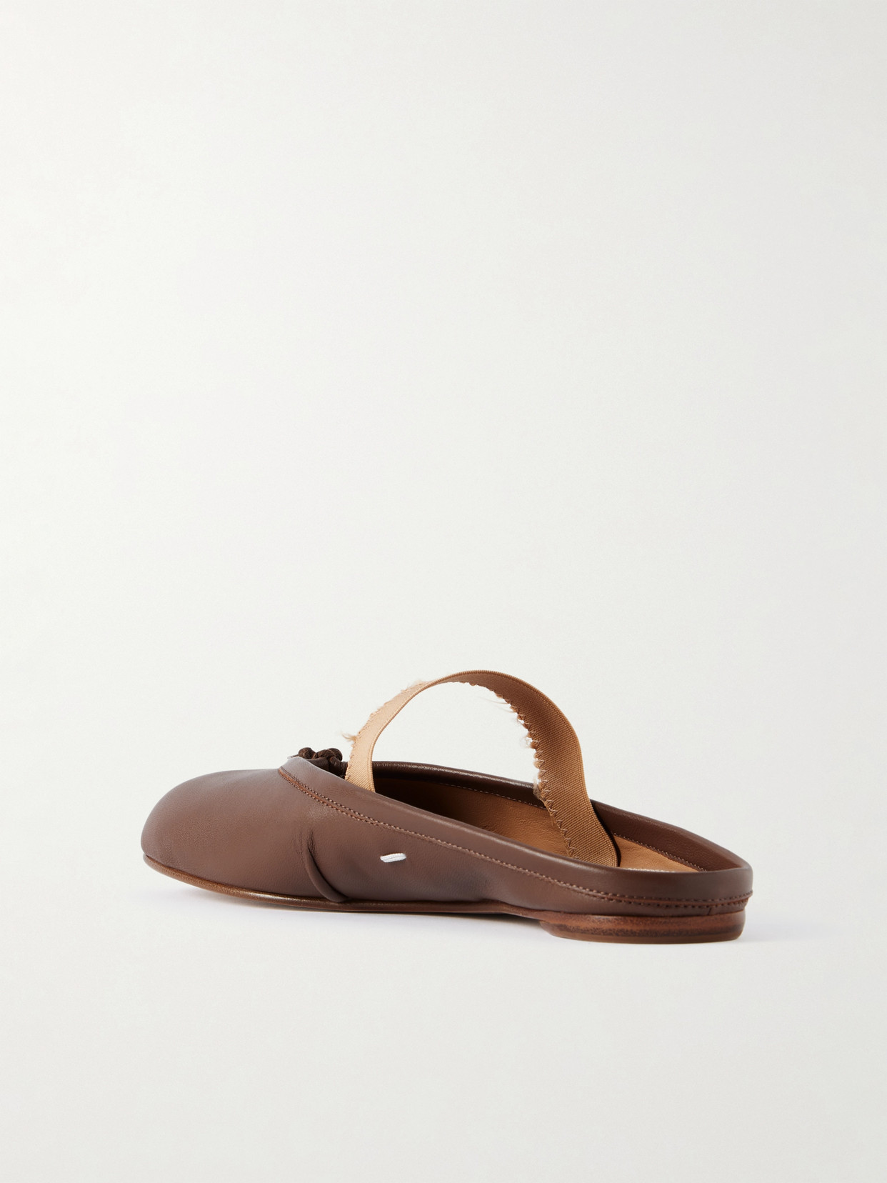 Maison Margiela Tabi Frayed Split-toe Leather Ballet Flats In Brown