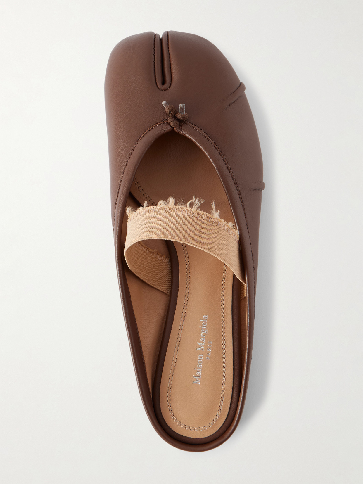 Maison Margiela Tabi Frayed Split-toe Leather Ballet Flats In Brown