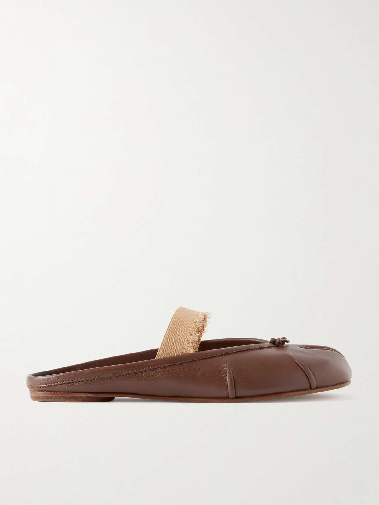 Maison Margiela Tabi Frayed Split-toe Leather Ballet Flats In Brown