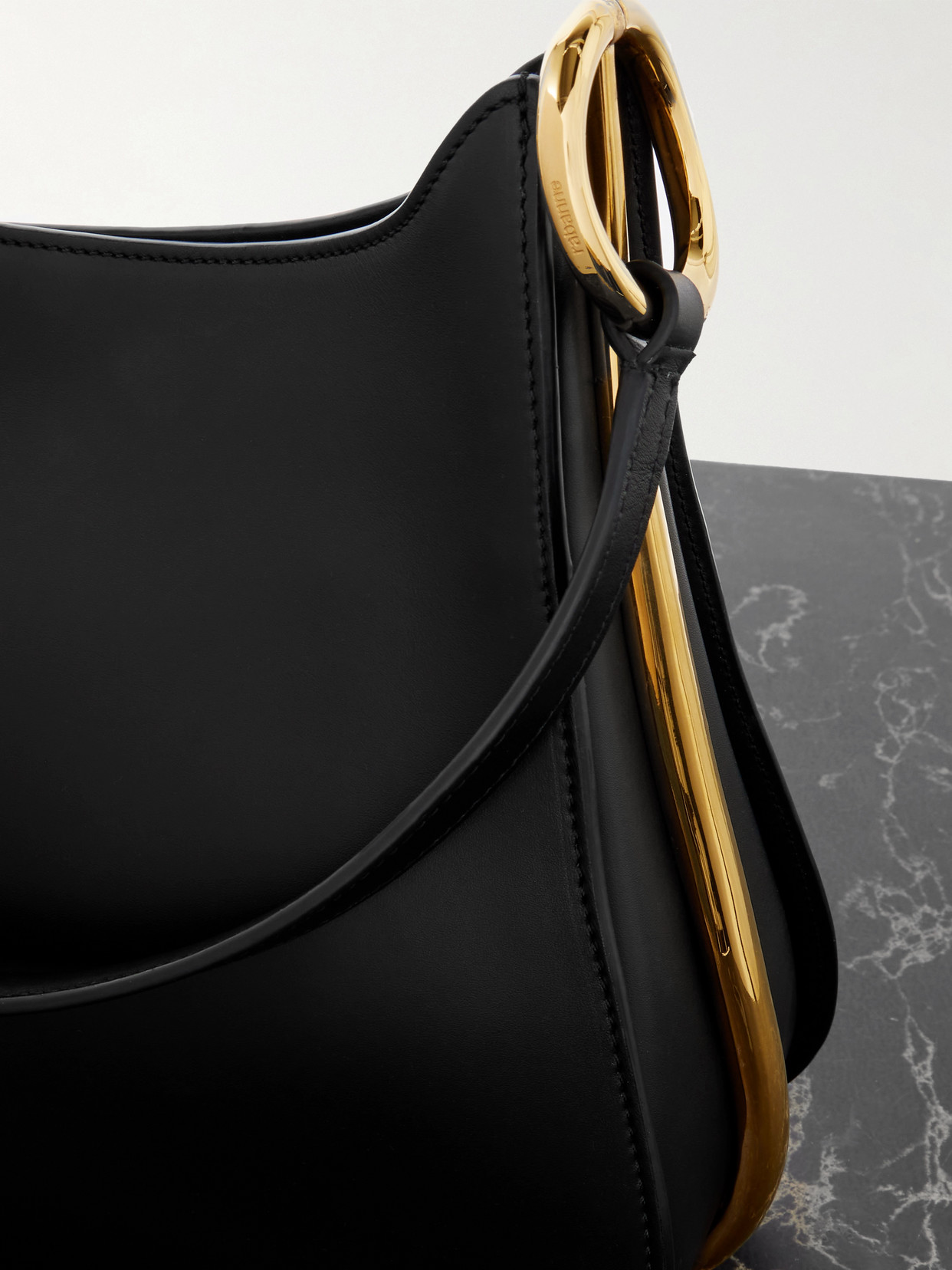 Rabanne Embellished Leather Shoulder Bag In Black