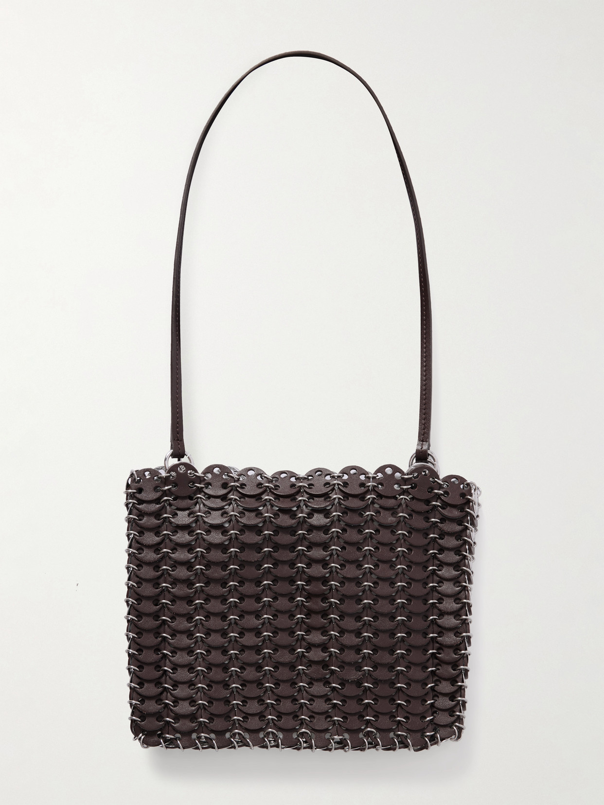 RABANNE - Reversible Chainmail-embellished Leather Shoulder Bag - Brown