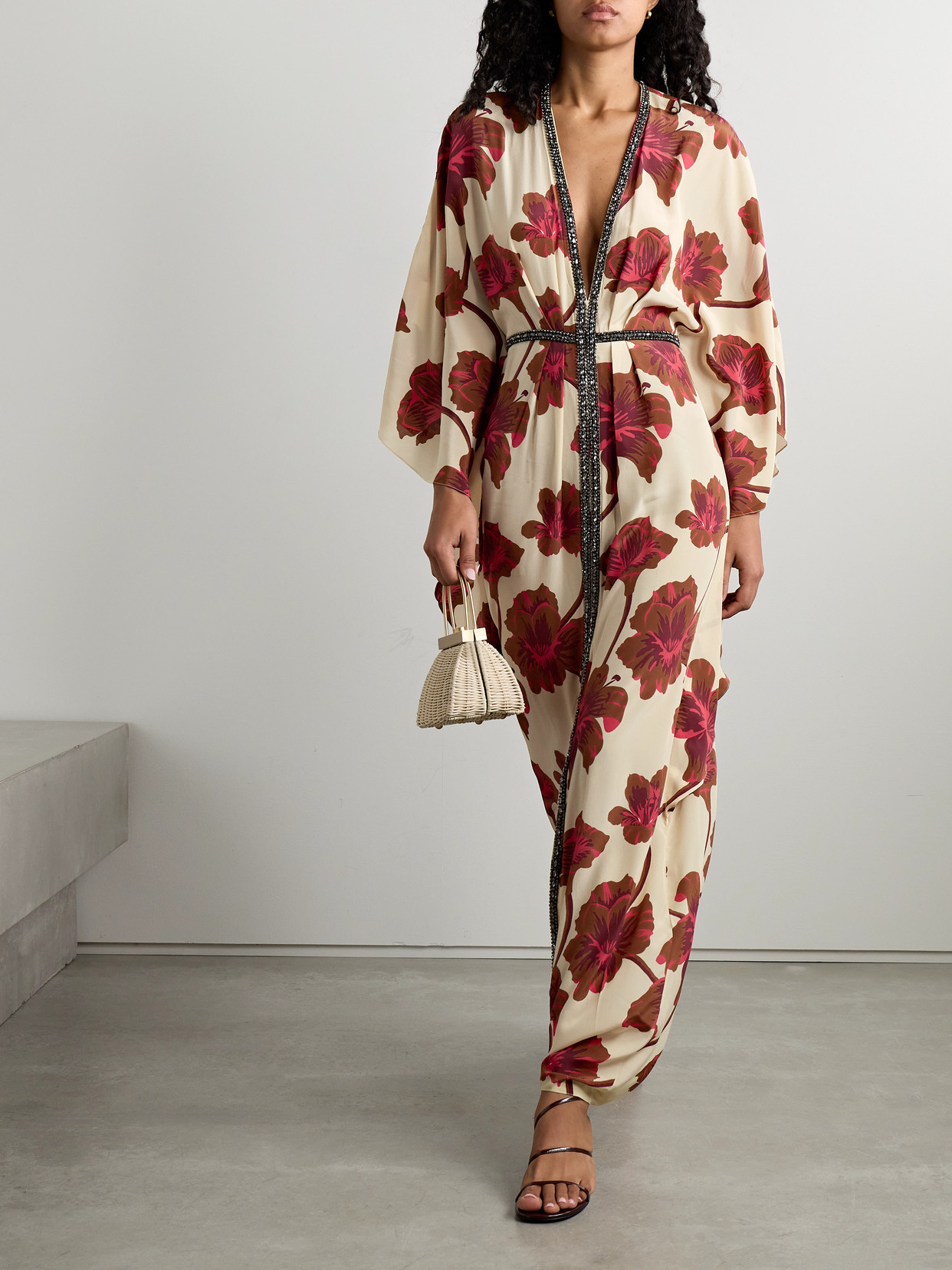 Johanna Ortiz Hear The Wind Sing Crystal-embellished Floral-print Silk Crepe De Chine Maxi Dress In Multi