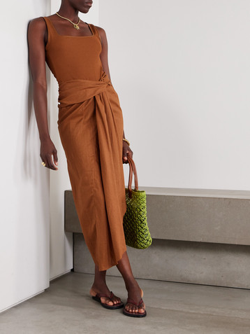 Johanna Ortiz Encanto Pacifico asymmetric linen and ribbed-knit dress