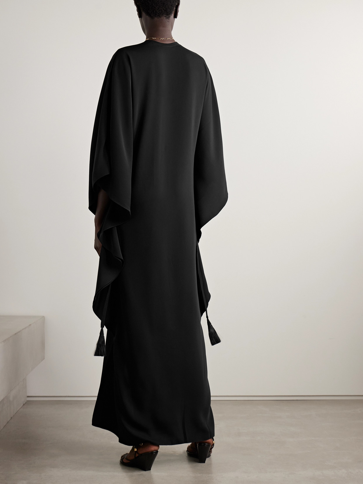 Johanna Ortiz Sombreando Crystal-embellished Pleated Crepe Maxi Dress In Black