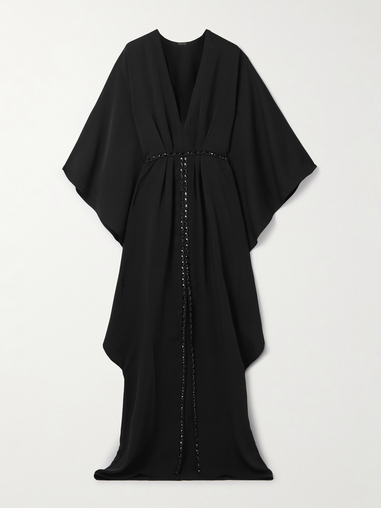 Johanna Ortiz Sombreando Crystal-embellished Pleated Crepe Maxi Dress In Black