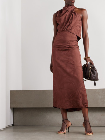 Johanna Ortiz Finding Balance draped cutout jacquard midi dress