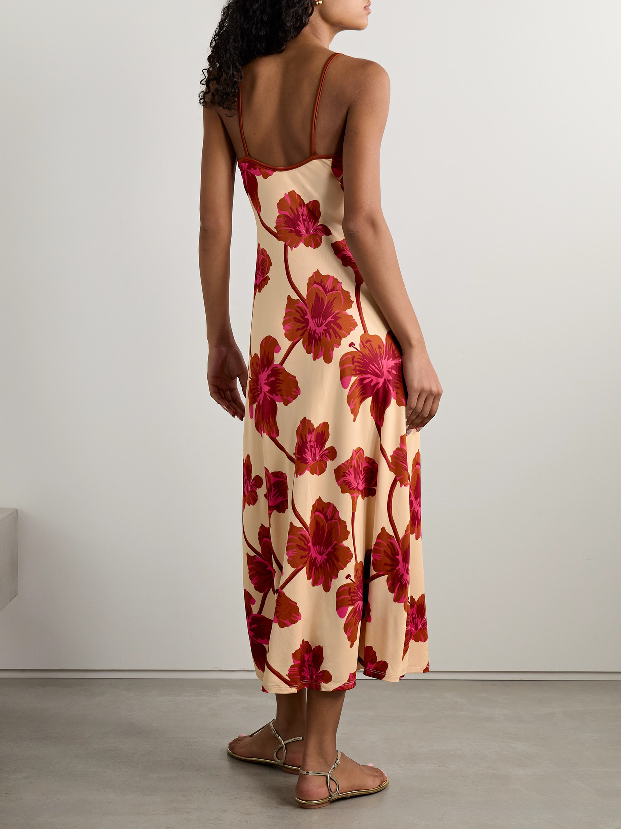 Johanna Ortiz Sendero De Astromelias Floral-print Satin Maxi Dress In Burgundy
