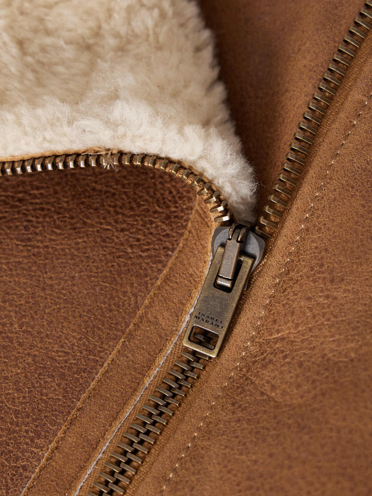 Isabel Marant Luxurious Shearling Leather Jacket With High Collar In Brown