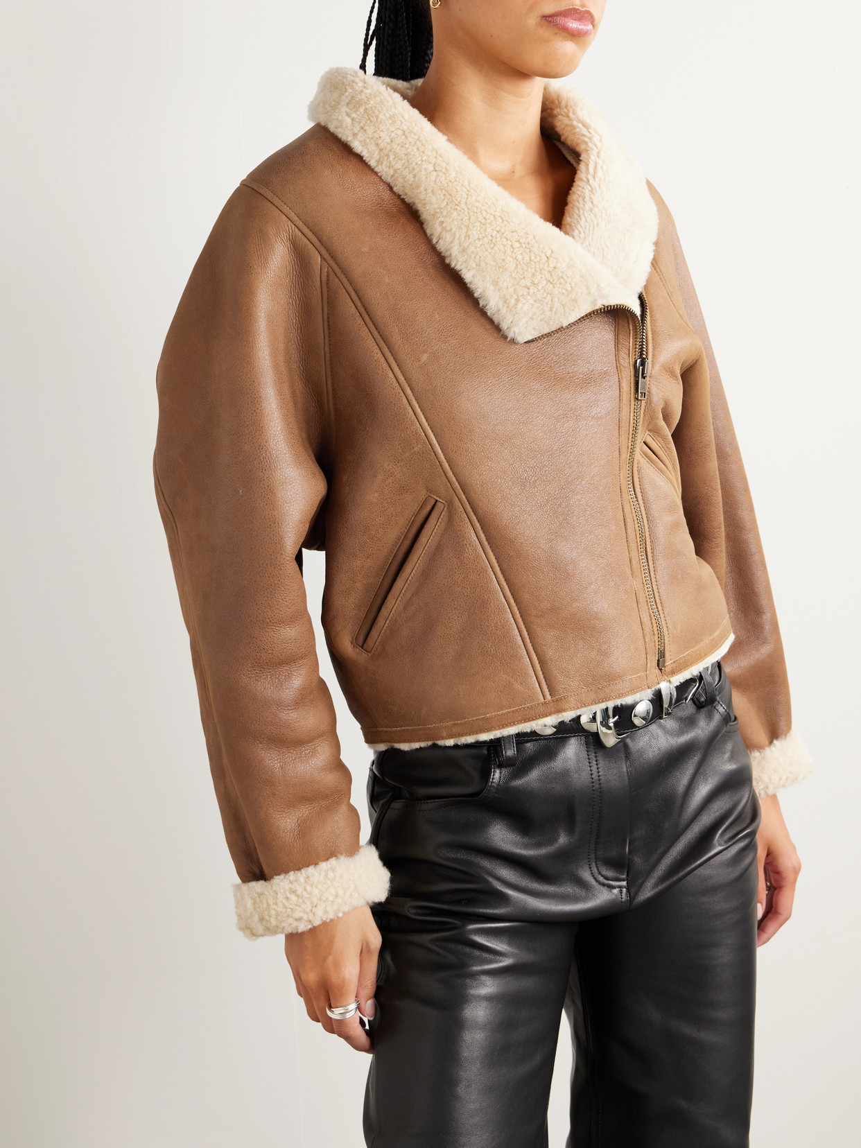 Isabel Marant Luxurious Shearling Leather Jacket With High Collar In Brown