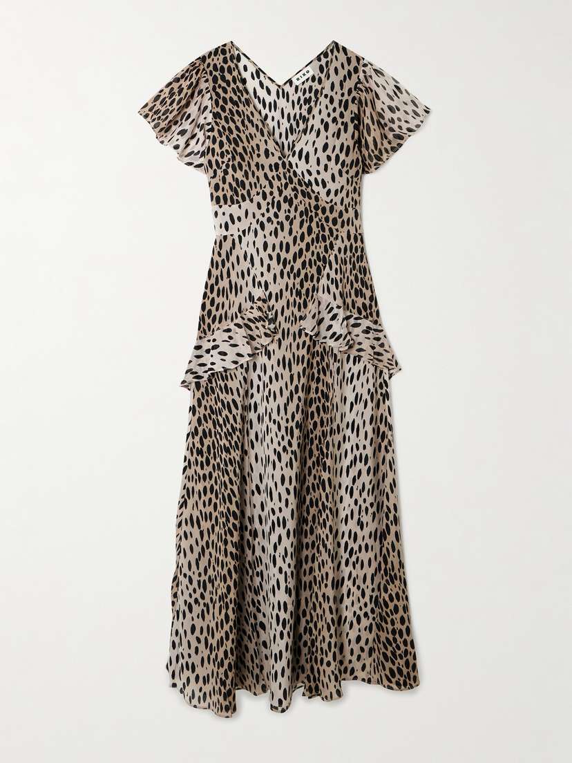 Rixo Evie Ruffled Leopard-print Silk-chiffon Midi Dress