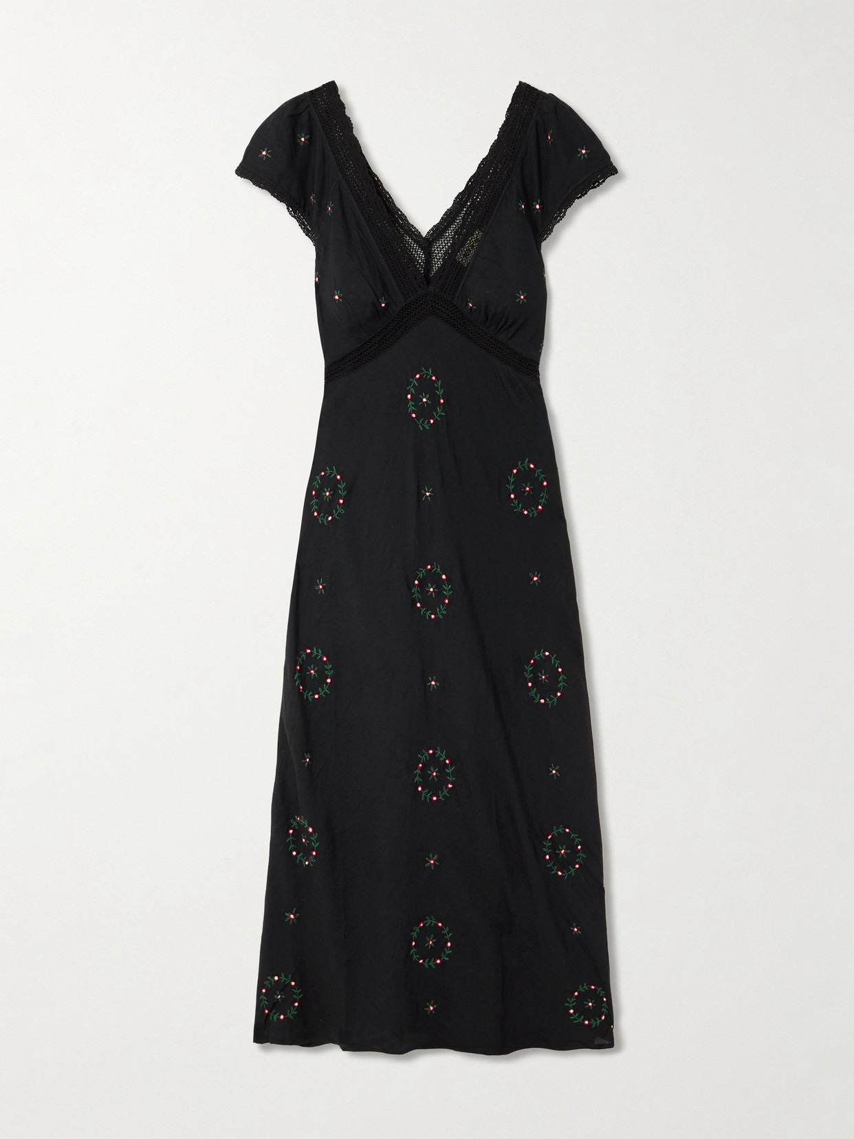 Rixo London Iggy Lace-trimmed Embroidered Voile Midi Dress In Black