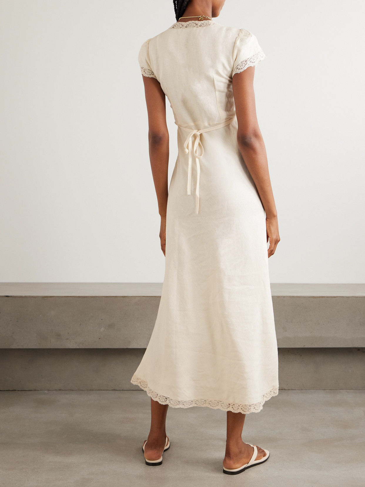 Rixo London Clarice Lace-trimmed Linen-blend Midi Dress